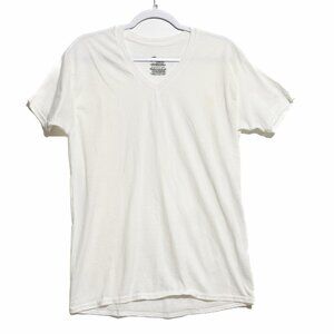 Hanes Mens White T-Shirt Solid Pure Cotton V-Neck Short Sleeve Pullover Size M